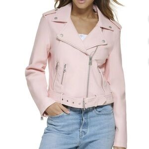 LEVI'S Women's Pink Faux Leather Belted Moto Bomber Jacket Size XL NWT